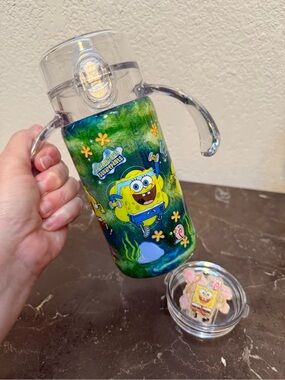 SpongeBob SquarePants 12 Oz Sippy Convertible Tumbler Cup Handmade